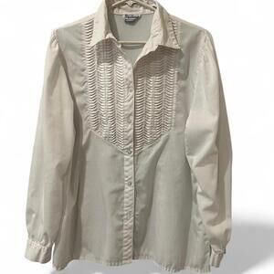 Vintage White Tuxedo Ruffle Blouse